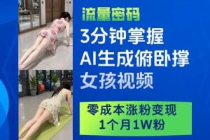 3分钟掌握AI生成俯卧撑女孩视频，零成本涨粉变现，1个月1W粉