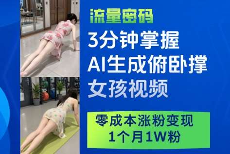 3分钟掌握AI生成俯卧撑女孩视频，零成本涨粉变现，1个月1W粉插图