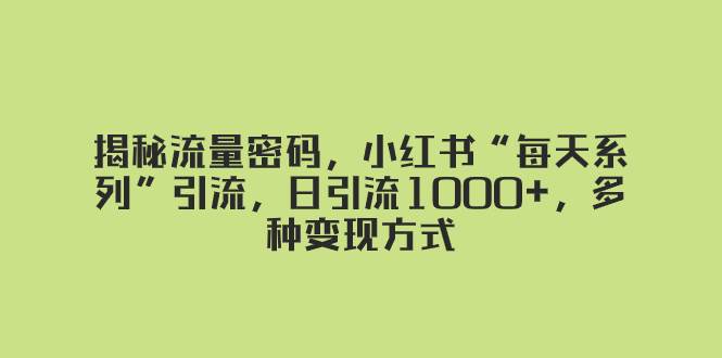 揭秘流量密码，小红书“每天系列”引流，日引流1000+，多种变现方式插图
