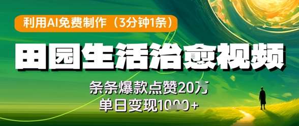 利用AI免费制作田园生活治愈视频，条条爆款点赞20W，单日变现几张插图